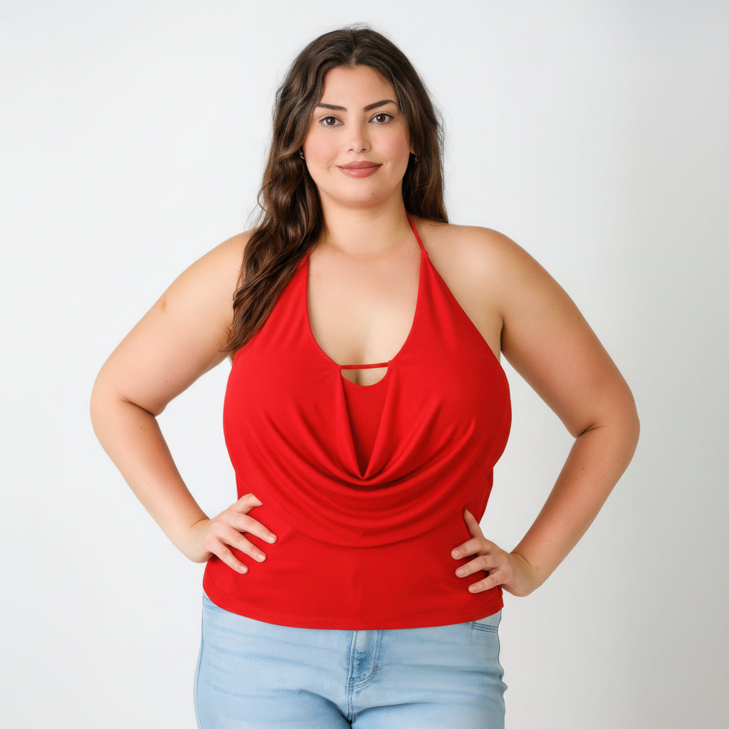Cowl Neck Halter Top - Draped Design for Casual or Dressy Occasions