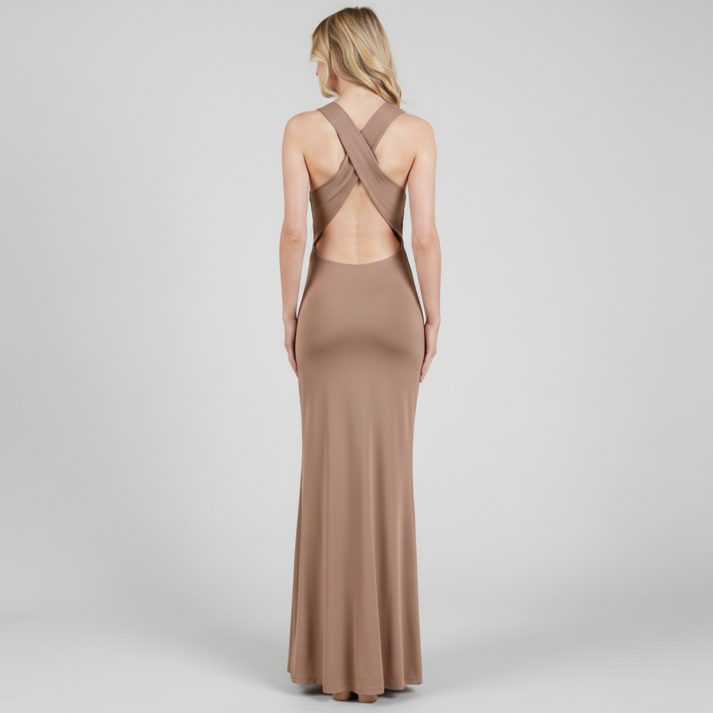 Cowl Neck Maxi Dress with Shirring Detail for Casual or Formal Wear