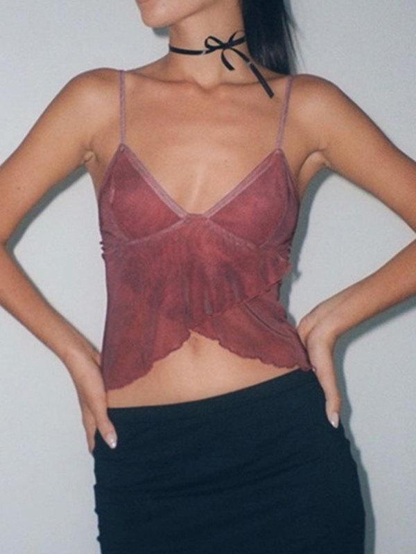 Crisscross Mesh Crop Top - Lightweight Cami for Casual Wear