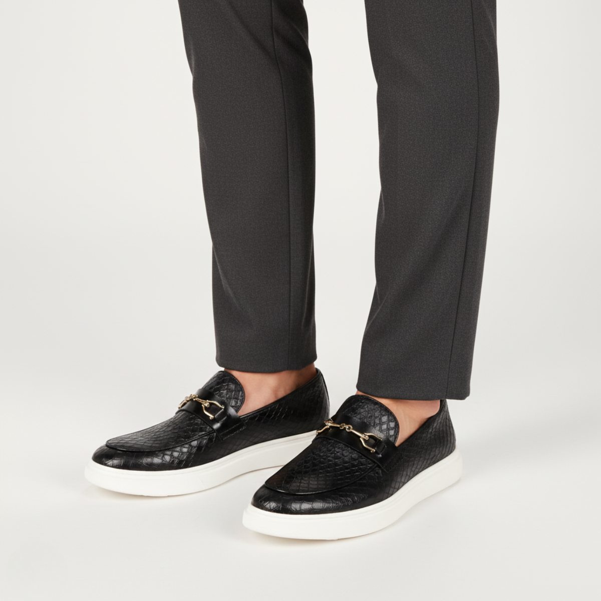 Croc Embossed Leather Loafers for Men