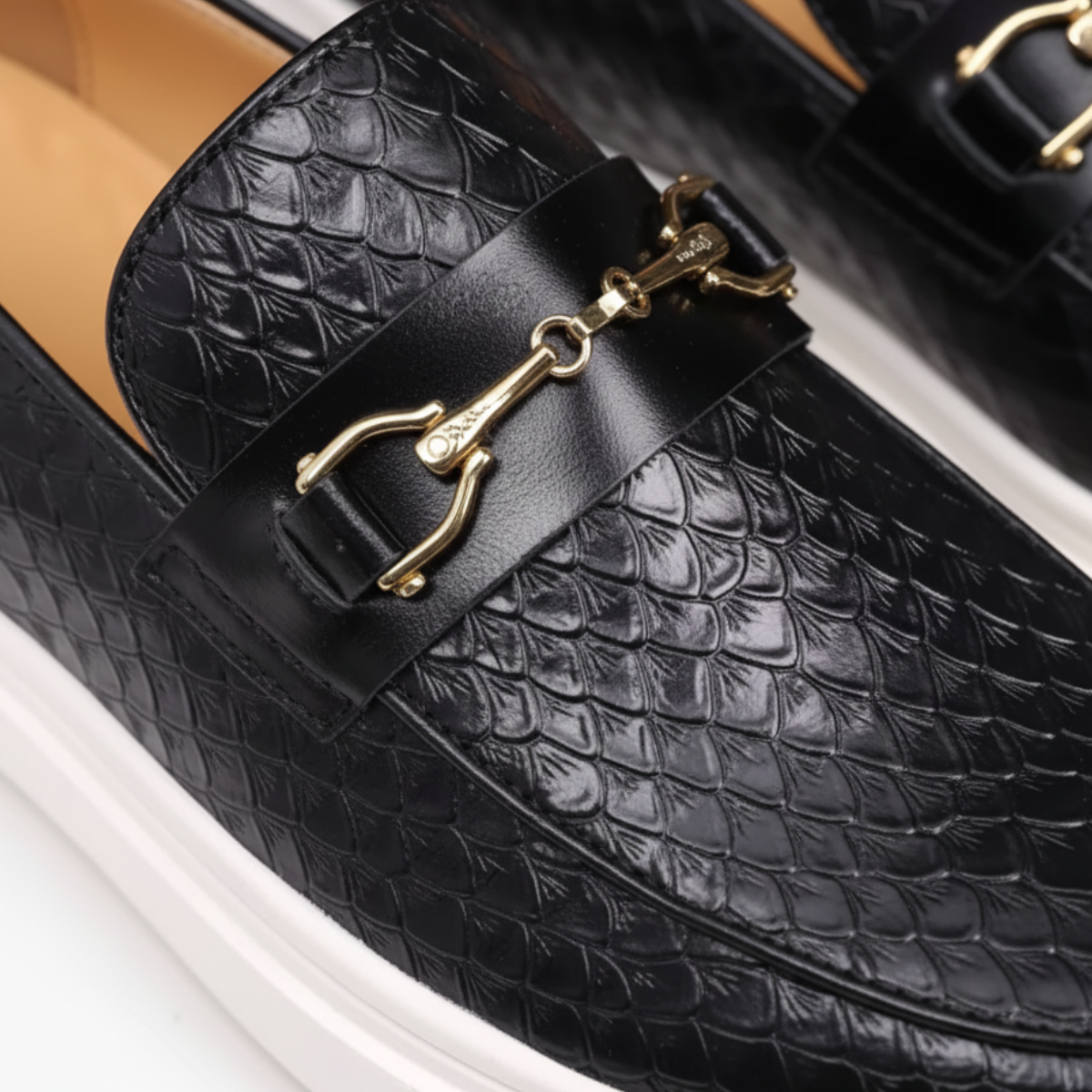 Croc Embossed Leather Loafers for Men