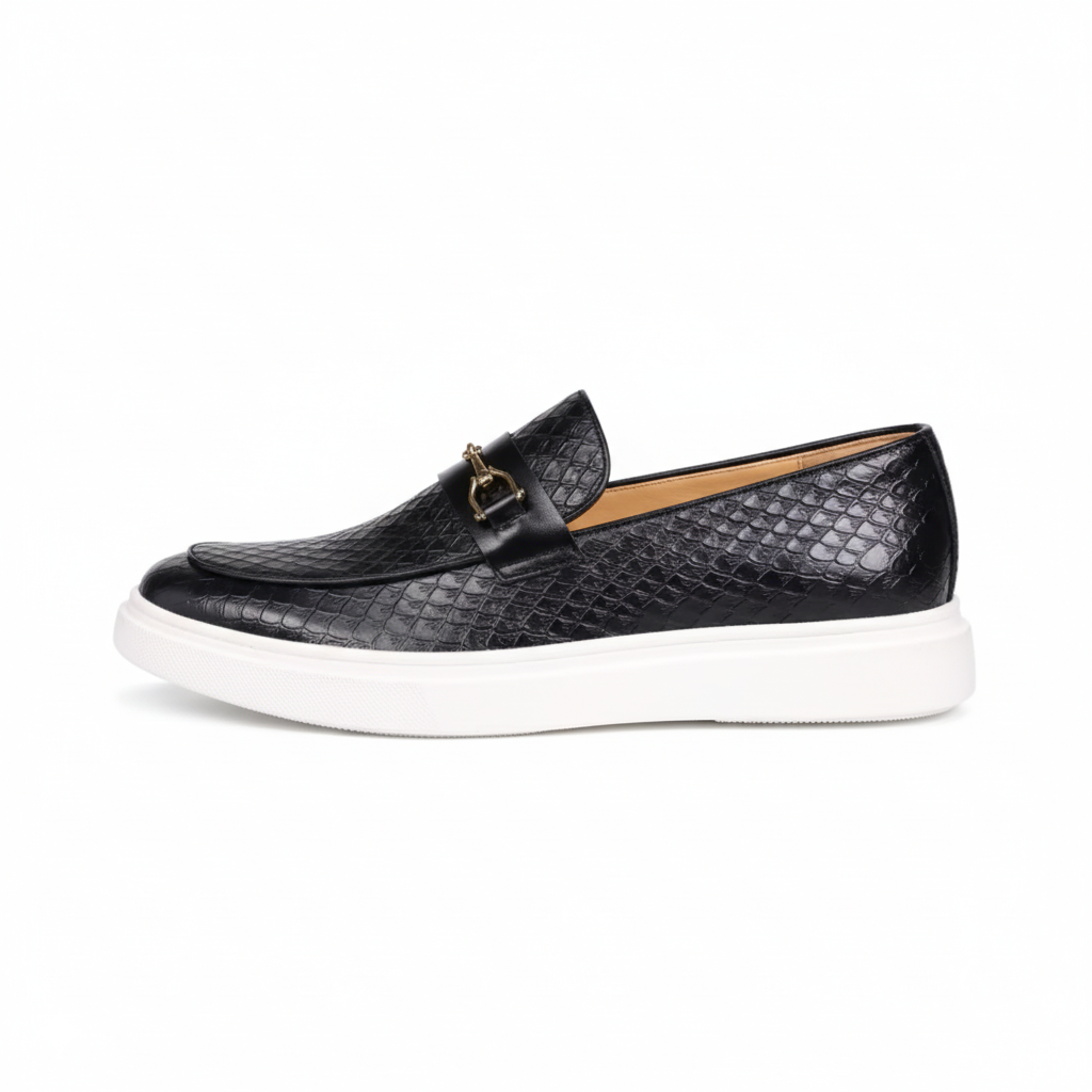 Croc Embossed Leather Loafers for Men
