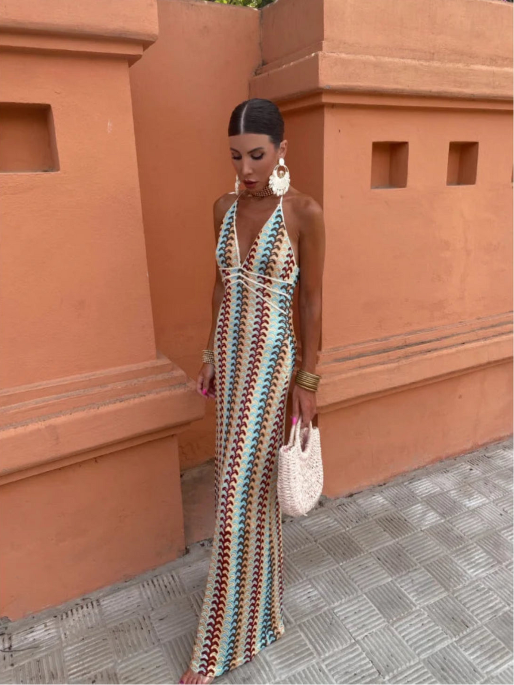 Crochet Maxi Dress for Summer Evenings | Halterneck Design | Lightweight and Stylish Women's Dress