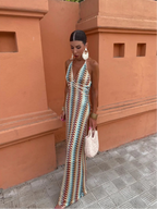 Crochet Maxi Dress for Summer Evenings | Halterneck Design | Lightweight and Stylish Women's Dress
