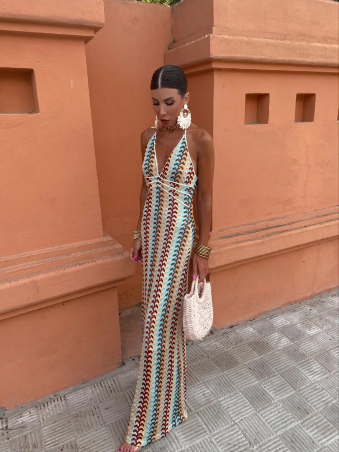 Crochet Maxi Dress for Summer Evenings | Halterneck Design | Lightweight and Stylish Women's Dress