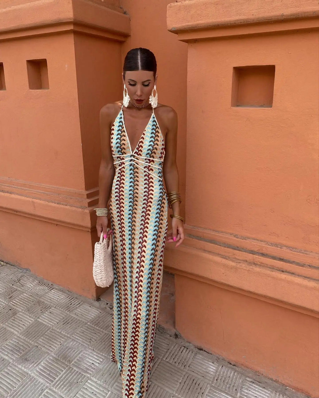 Crochet Maxi Dress for Summer Evenings | Halterneck Design | Lightweight and Stylish Women's Dress