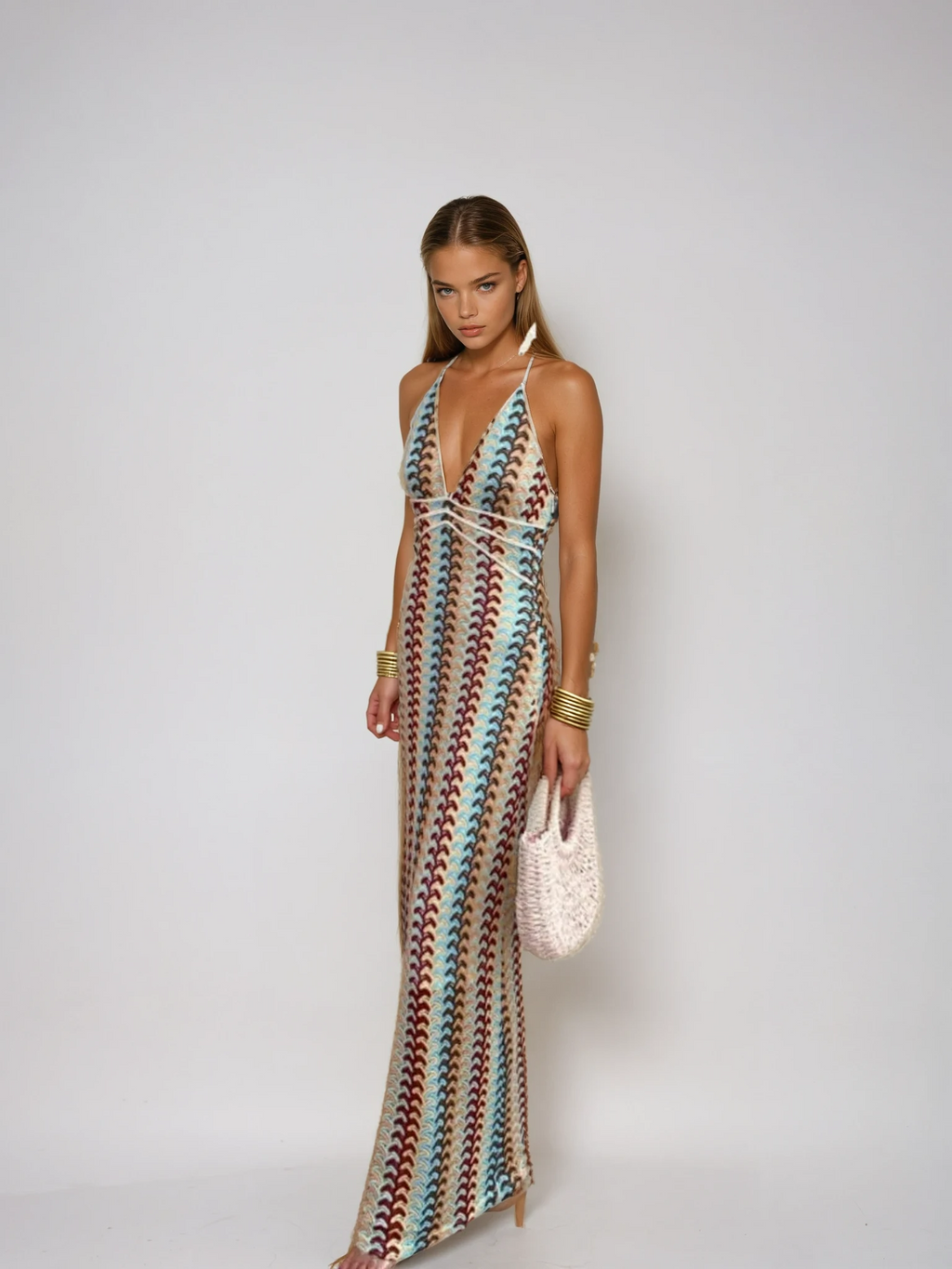 Crochet Maxi Dress for Summer Evenings | Halterneck Design | Lightweight and Stylish Women's Dress