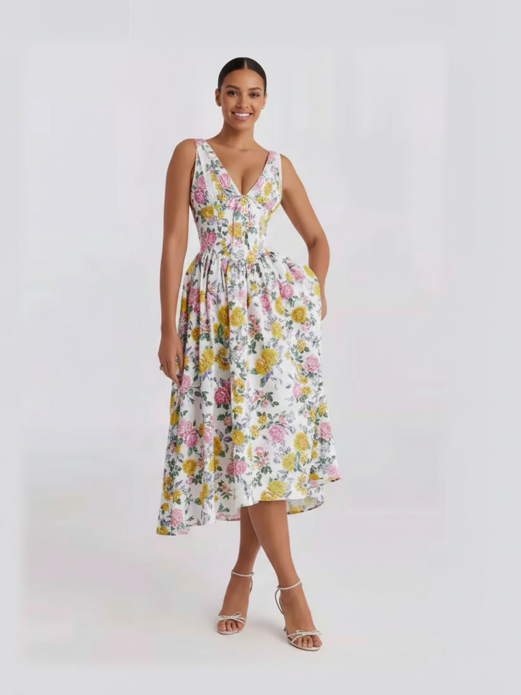 Deep V-Neck Midi Tank Dress for Women - Lightweight Fabric, Casual Style, Perfect for Summer Events and Everyday Wear