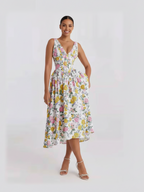 Deep V-Neck Midi Tank Dress for Women - Lightweight Fabric, Casual Style, Perfect for Summer Events and Everyday Wear