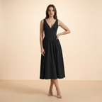 Deep V-Neck Midi Tank Dress for Women - Lightweight Fabric, Casual Style, Perfect for Summer Events and Everyday Wear