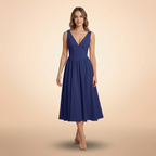 Deep V-Neck Midi Tank Dress for Women - Lightweight Fabric, Casual Style, Perfect for Summer Events and Everyday Wear