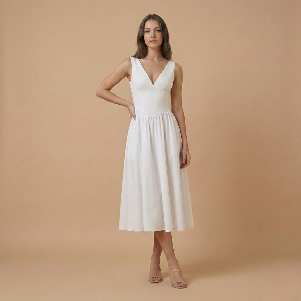 Deep V-Neck Midi Tank Dress for Women - Lightweight Fabric, Casual Style, Perfect for Summer Events and Everyday Wear