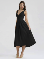 Deep V-Neck Midi Tank Dress for Women - Lightweight Fabric, Casual Style, Perfect for Summer Events and Everyday Wear