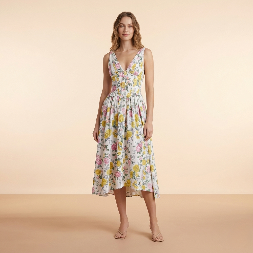 Deep V-Neck Midi Tank Dress for Women - Lightweight Fabric, Casual Style, Perfect for Summer Events and Everyday Wear