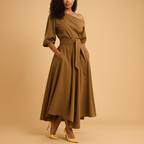 Elegant Midi Dress with Waistband for Women - Stylish Everyday Wear in Comfortable Fabric