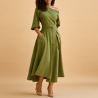 Elegant Midi Dress with Waistband for Women - Stylish Everyday Wear in Comfortable Fabric