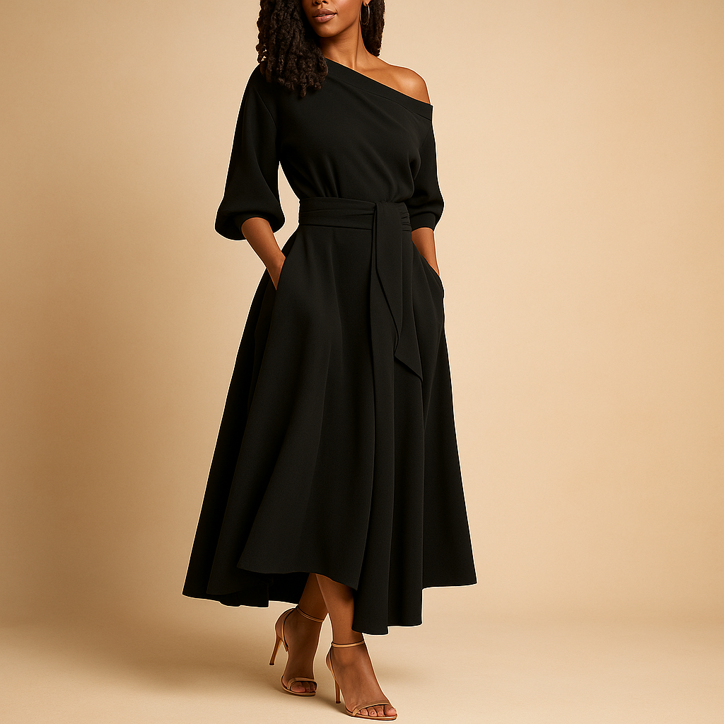 Elegant Midi Dress with Waistband for Women - Stylish Everyday Wear in Comfortable Fabric