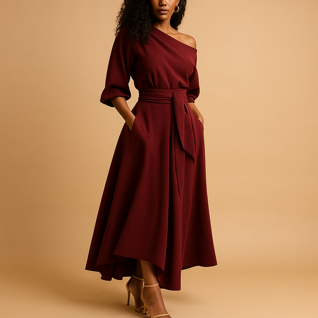 Elegant Midi Dress with Waistband for Women - Stylish Everyday Wear in Comfortable Fabric