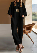 Elegant Short-Sleeve Jumpsuit for Women - Chic Casual Wear in Soft Fabric