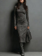 Elegant Suede Maxi Dress for Women - Perfect for Formal Events and Parties