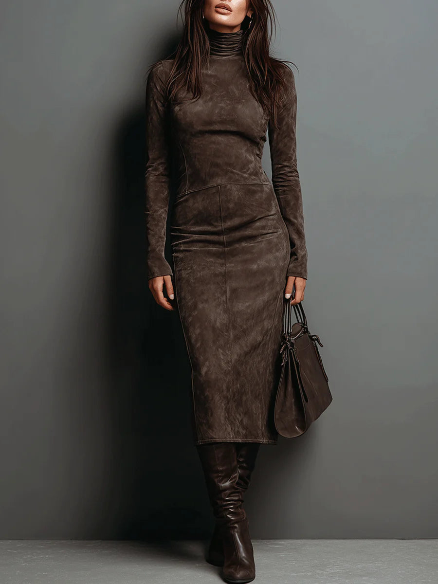 Elegant Suede Maxi Dress for Women - Perfect for Formal Events and Parties