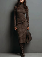 Elegant Suede Maxi Dress for Women - Perfect for Formal Events and Parties