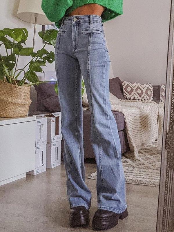 Flare Jeans with Back Star Patch - Denim Casual Wear for Women