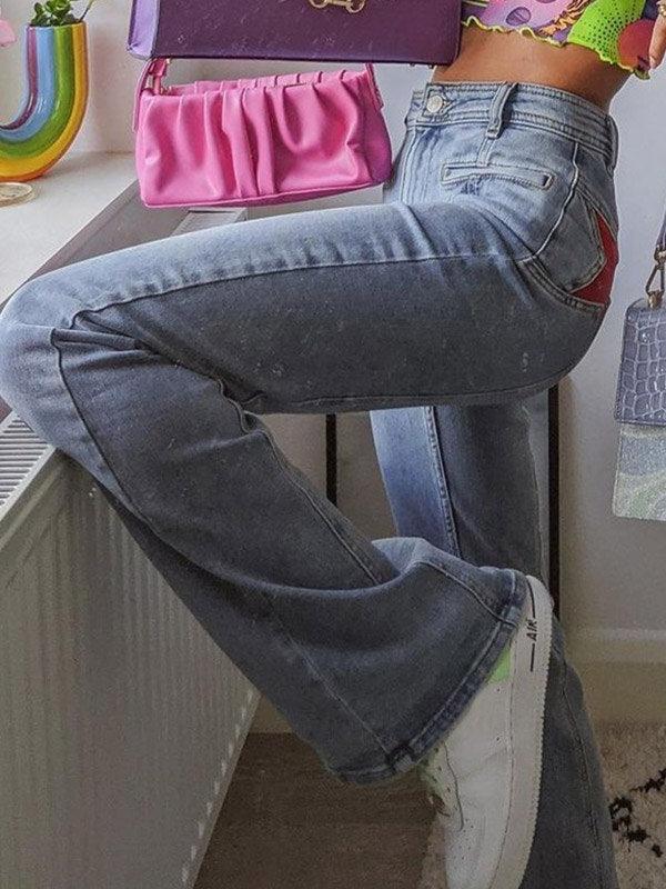 Flare Jeans with Back Star Patch - Denim Casual Wear for Women