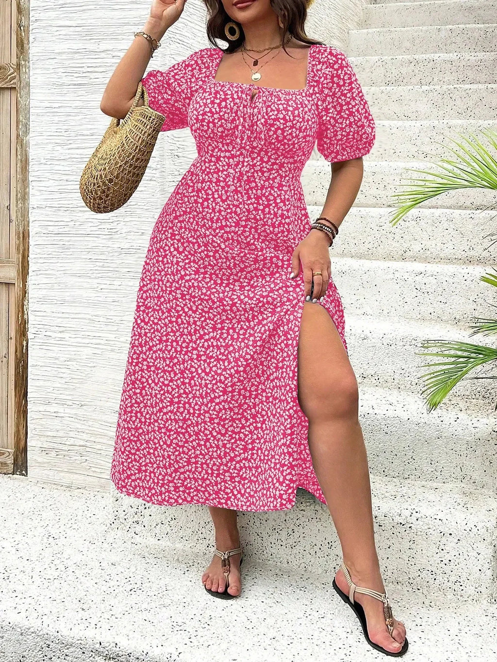 Floral Ditsy Print Maxi Dress for Women - Lightweight Summer Style - Perfect for Casual Outings and Beach Wear