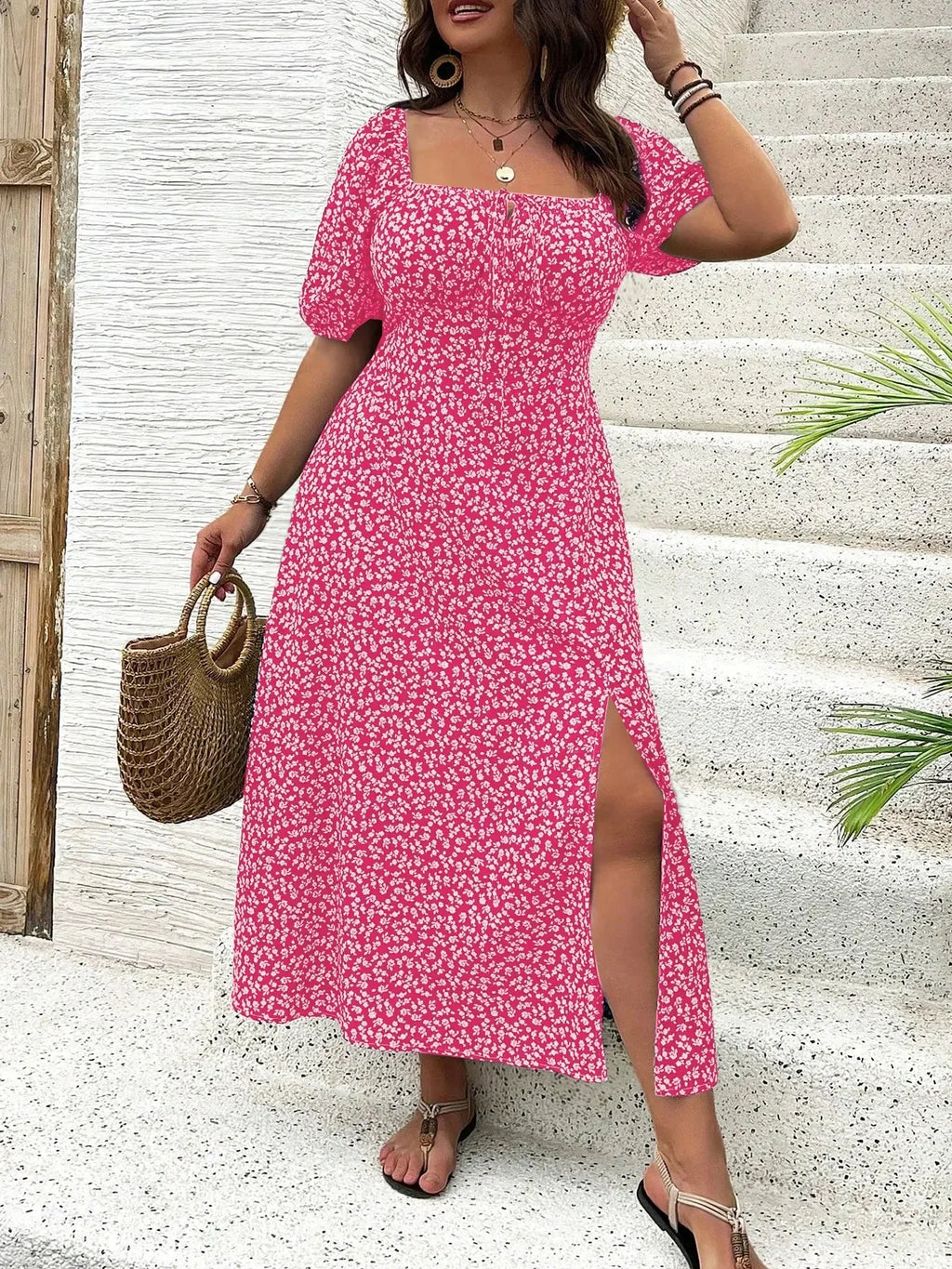 Floral Ditsy Print Maxi Dress for Women - Lightweight Summer Style - Perfect for Casual Outings and Beach Wear