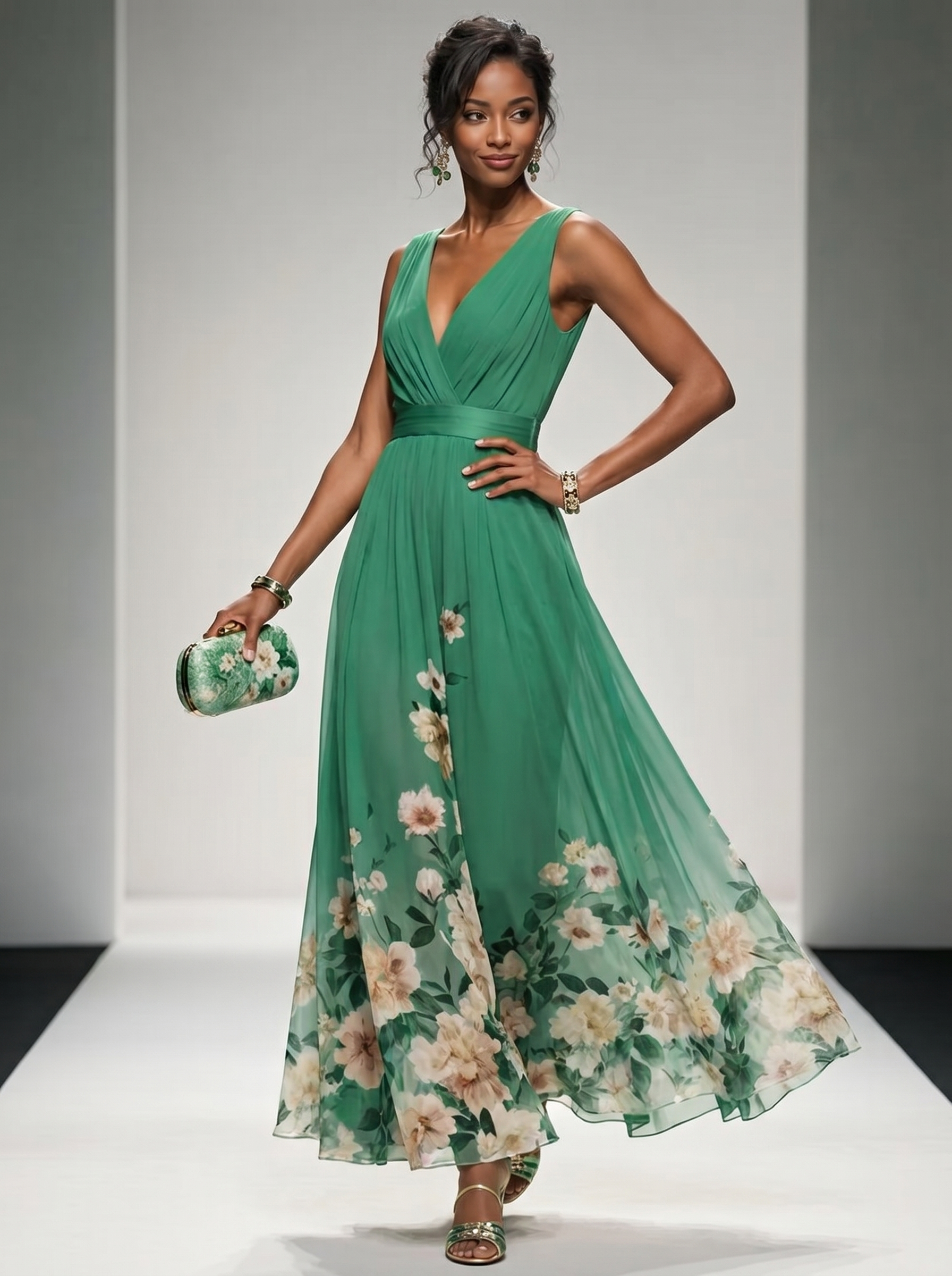 Floral Maxi Dress - Sleeveless V-Neck with Wide Straps for Summer Casual Wear