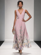 Floral Maxi Dress - Sleeveless V-Neck with Wide Straps for Summer Casual Wear