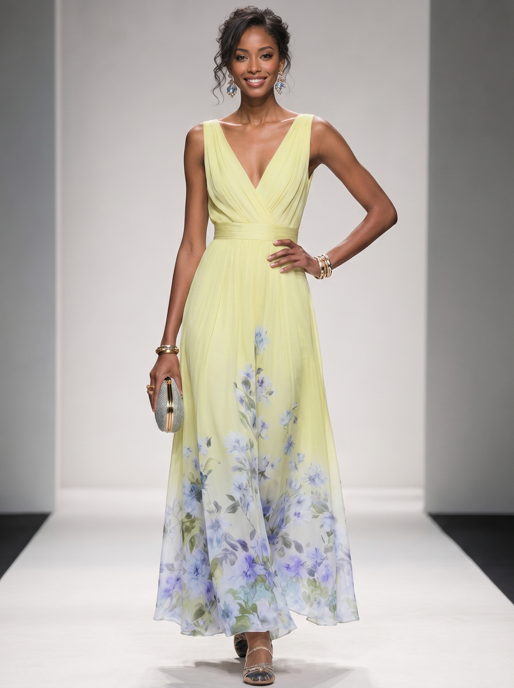 Floral Maxi Dress - Sleeveless V-Neck with Wide Straps for Summer Casual Wear