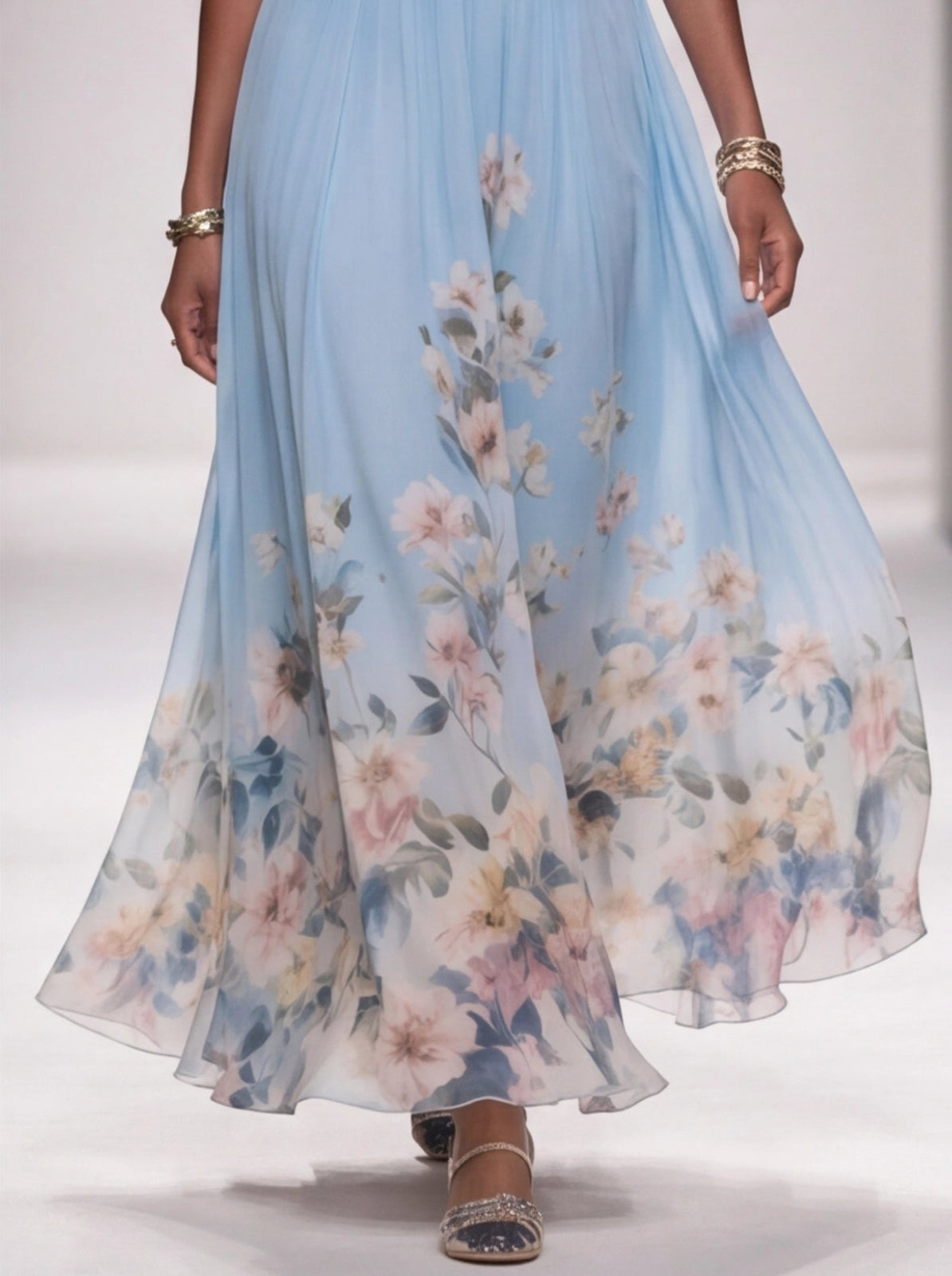 Floral Maxi Dress - Sleeveless V-Neck with Wide Straps for Summer Casual Wear