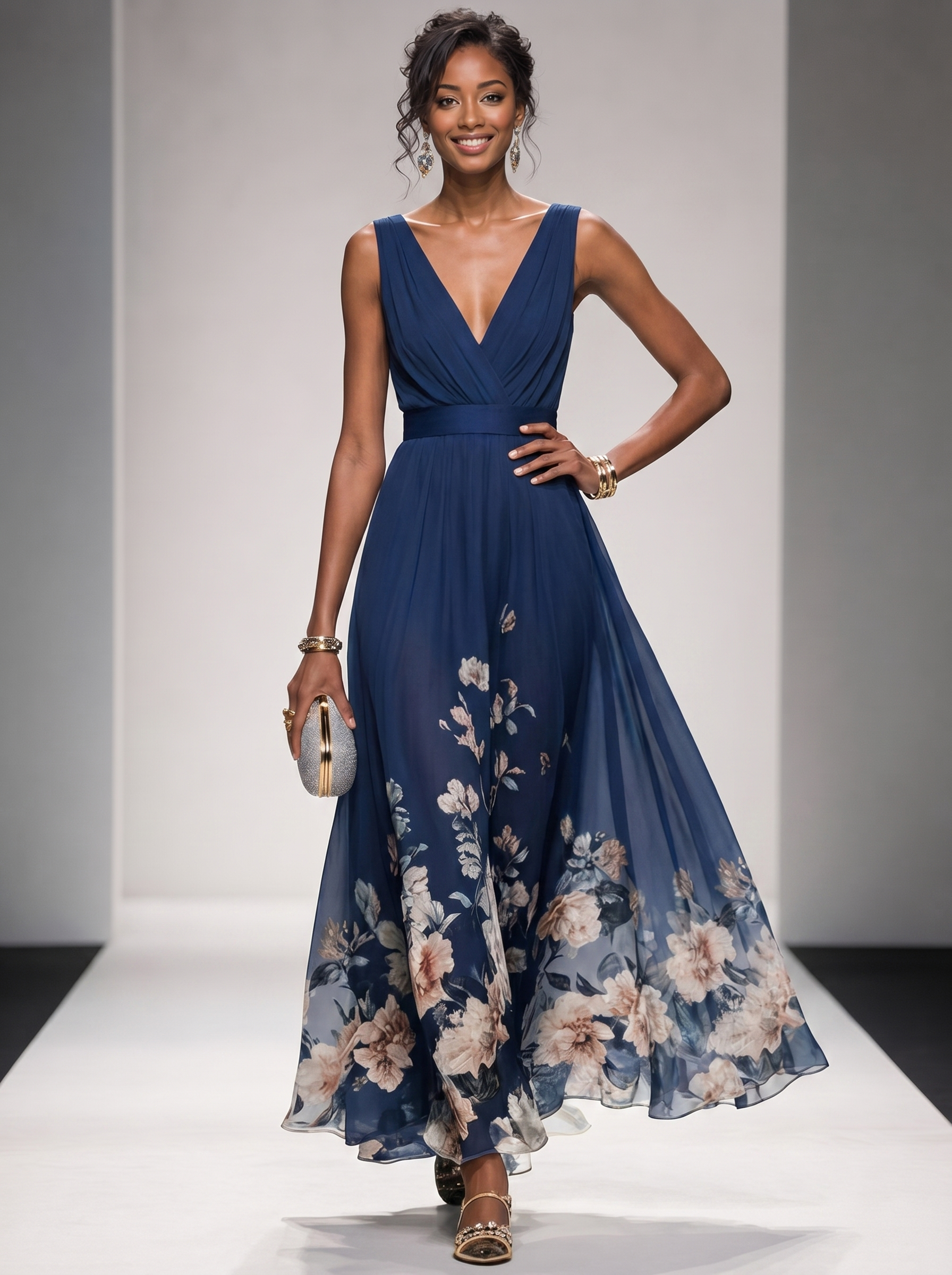 Floral Maxi Dress - Sleeveless V-Neck with Wide Straps for Summer Casual Wear