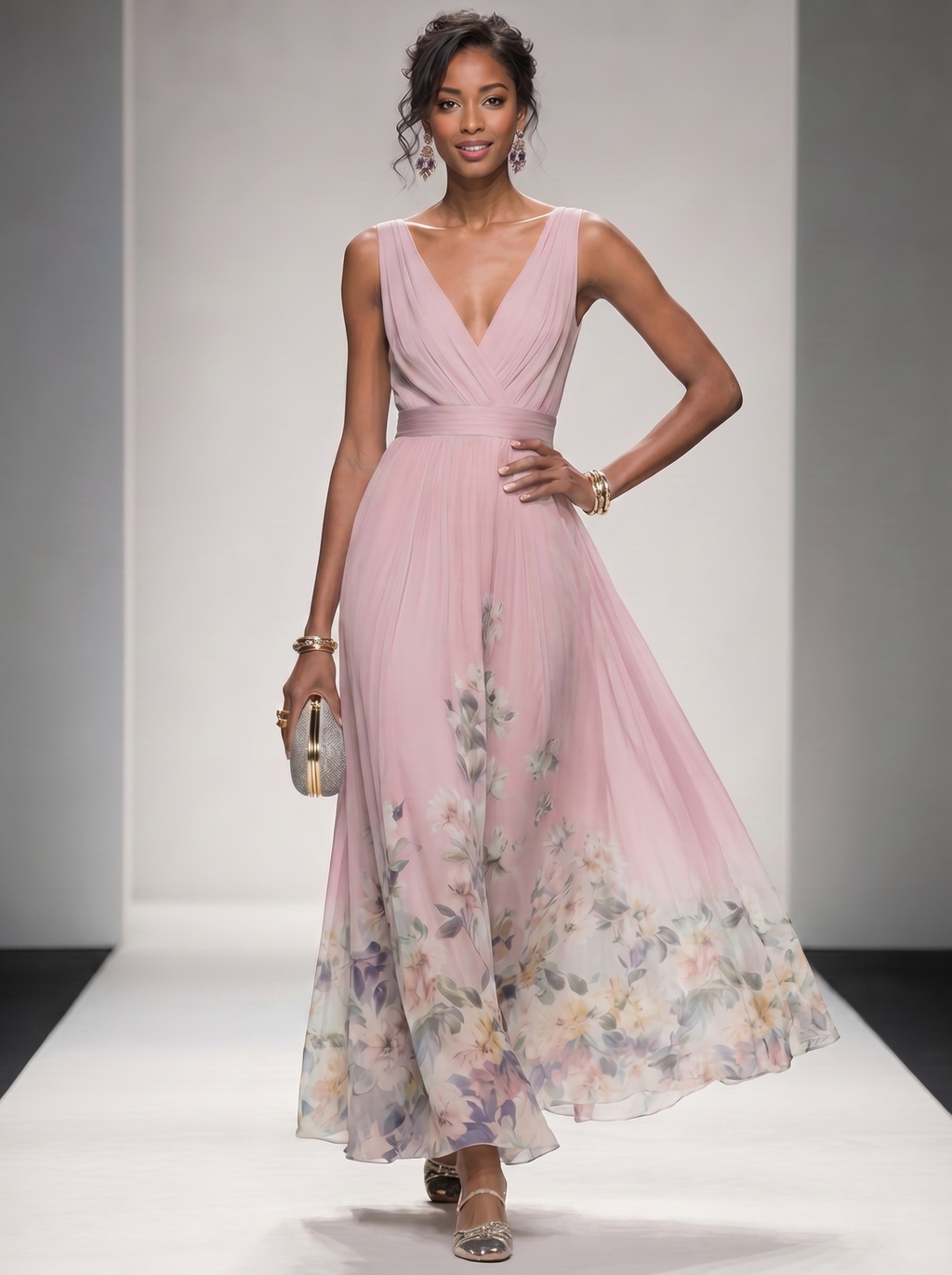Floral Maxi Dress - Sleeveless V-Neck with Wide Straps for Summer Casual Wear