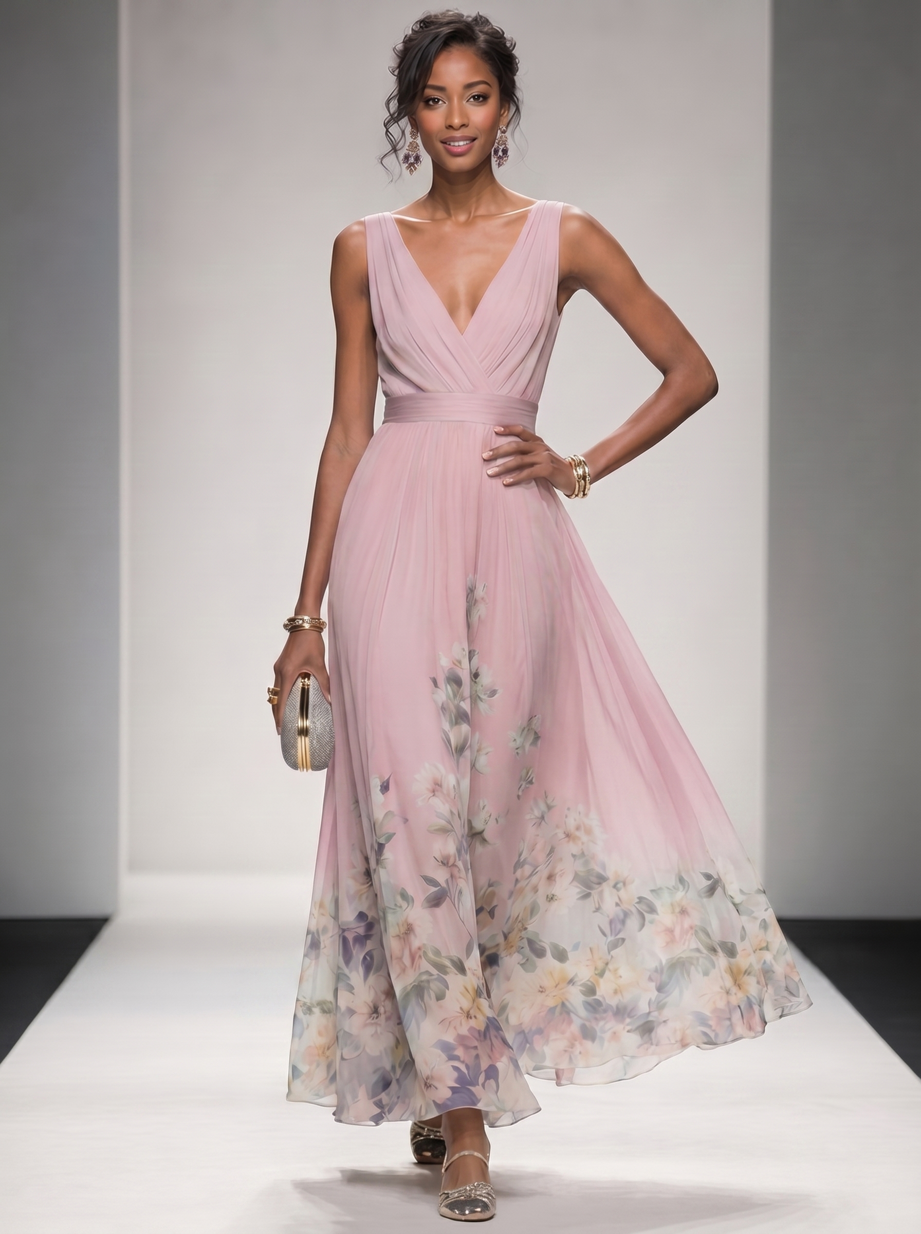 Floral Maxi Dress - Sleeveless V-Neck with Wide Straps for Summer Casual Wear