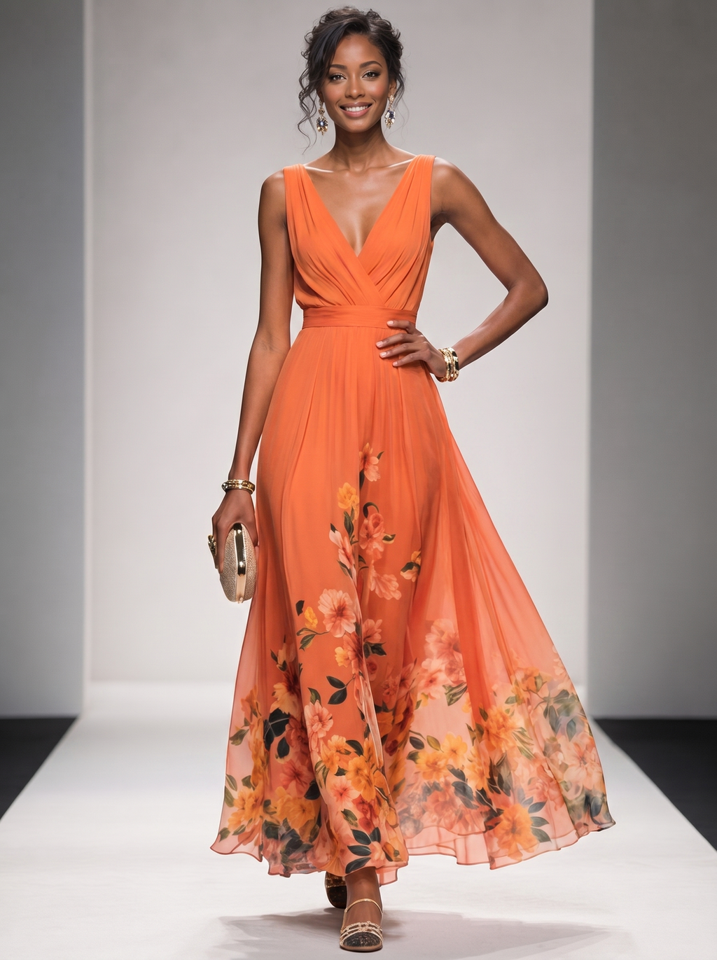 Floral Maxi Dress - Sleeveless V-Neck with Wide Straps for Summer Casual Wear