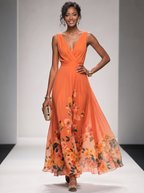 Floral Maxi Dress - Sleeveless V-Neck with Wide Straps for Summer Casual Wear