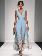 Floral Maxi Dress - Sleeveless V-Neck with Wide Straps for Summer Casual Wear