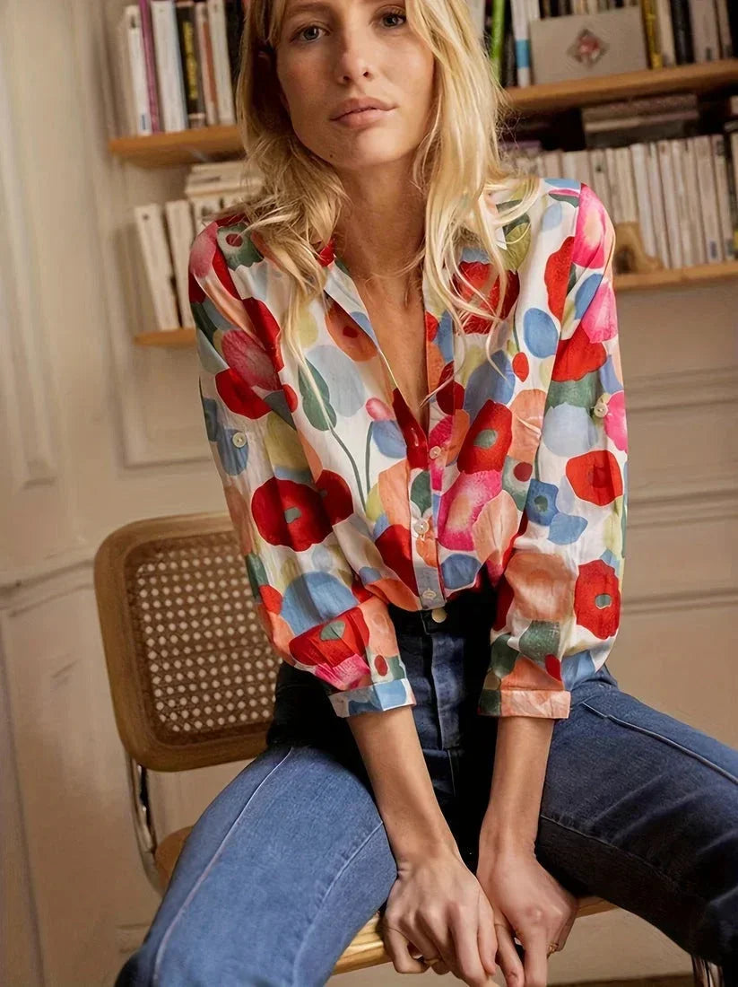 Floral Patterned Women's Blouse UK – Long Sleeve Top for Workwear, Smart Casual