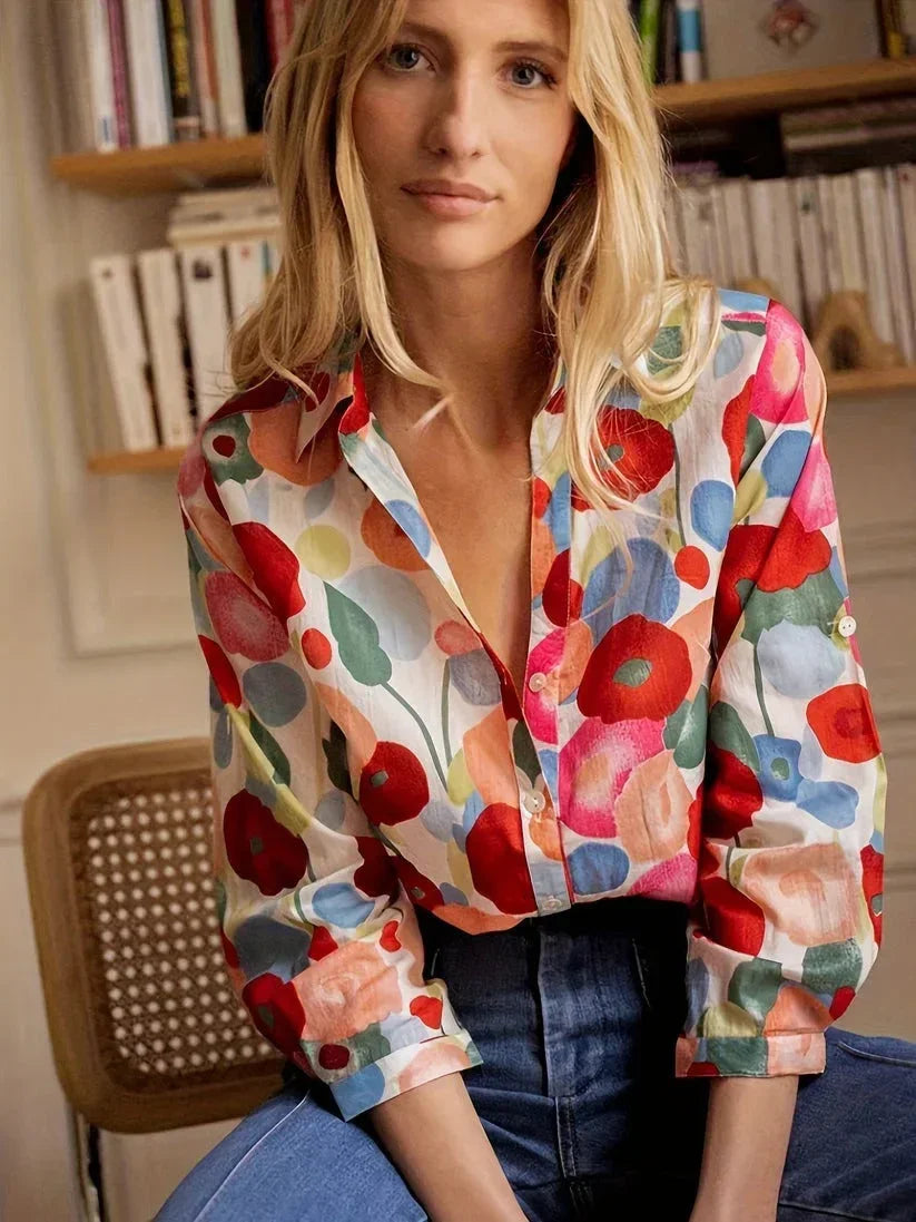 Floral Patterned Women's Blouse UK – Long Sleeve Top for Workwear, Smart Casual