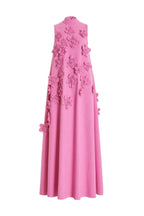 Flower Embellished Sleeveless Maxi Dress for Summer Evening Events - Elegant Floral Design in Lightweight Fabric