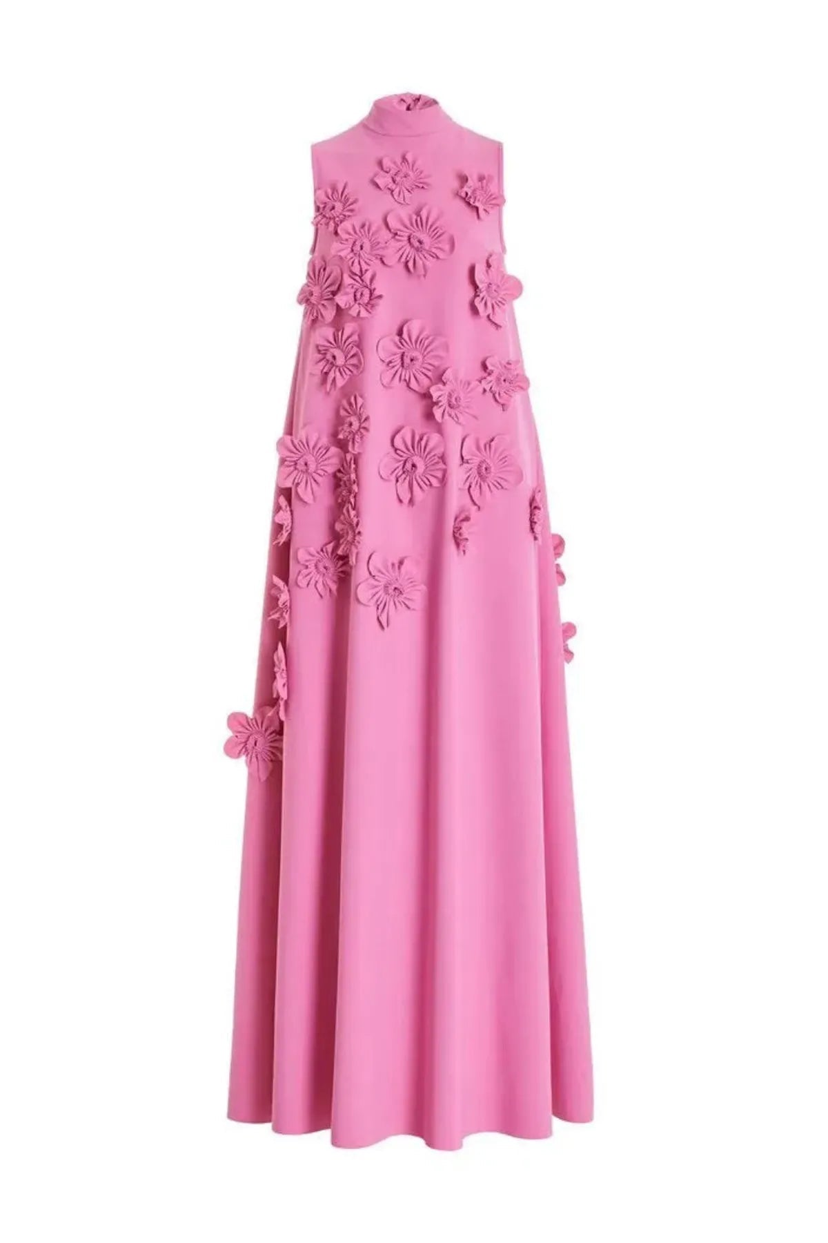 Flower Embellished Sleeveless Maxi Dress for Summer Evening Events - Elegant Floral Design in Lightweight Fabric