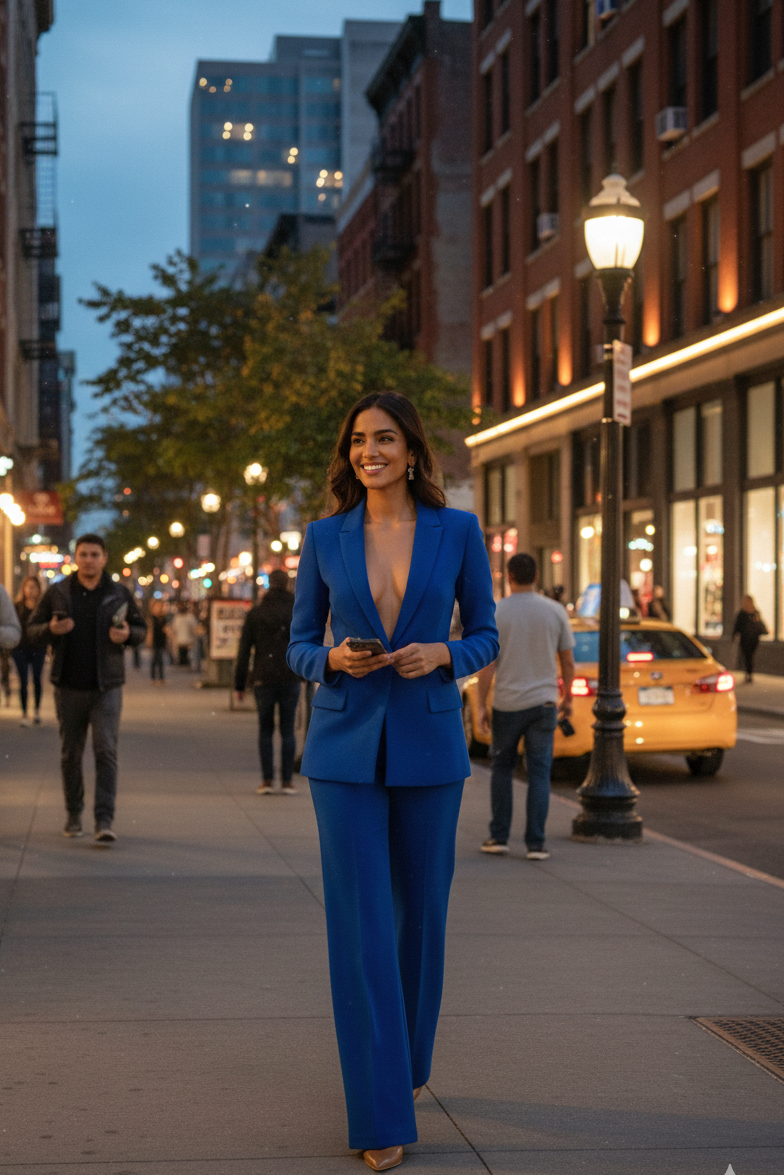 Women's Tailored Blazer and Wide-Leg Trousers Set - Chic Office Outfit in Lightweight Fabric