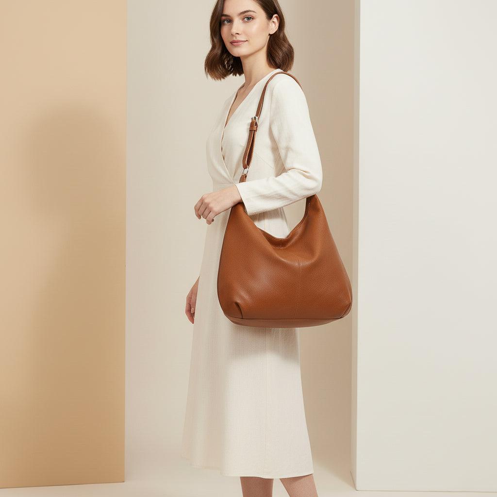 Casual Leather Hobo Bag - Everyday Use, Soft Leather, Stylish Design