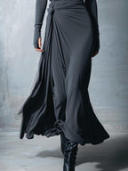 Gray Stretch Fabric Wrap Maxi Dress for Women - Knotted Design, MDA1401H9I