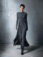 Gray Stretch Fabric Wrap Maxi Dress for Women - Knotted Design, MDA1401H9I