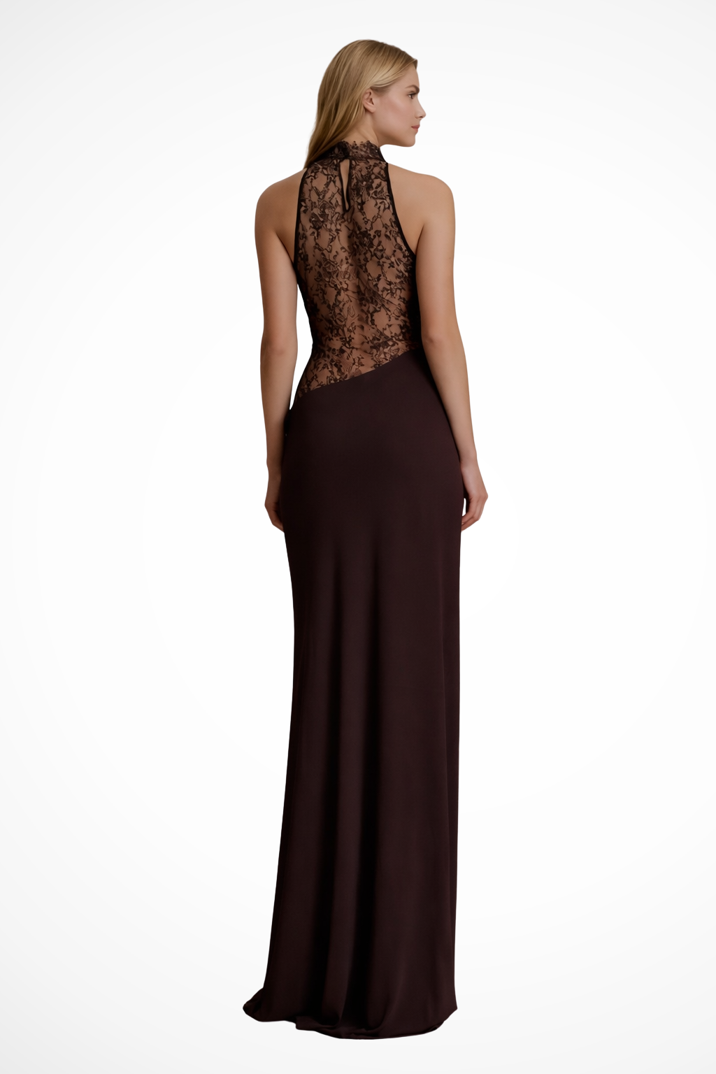 Halter Neck Lace Panel Maxi Dress for Women - Sleeveless Wedding Guest Attire