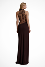 Halter Neck Lace Panel Maxi Dress for Women - Sleeveless Wedding Guest Attire